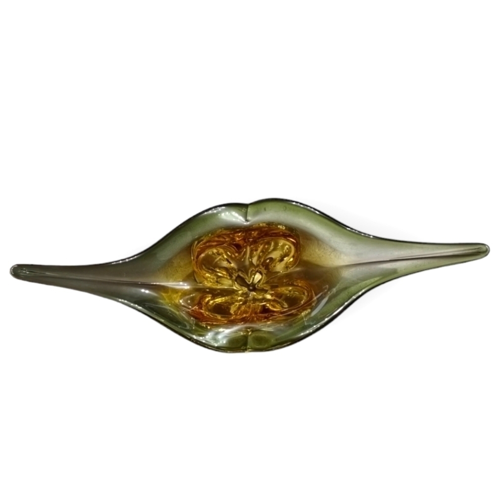 Lorraine Canada 352 Art Glass Freeform Pedestal Bowl Olive Amber 17" - Picture 4 of 7